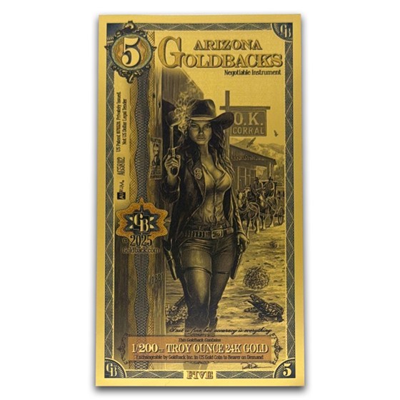 2025 5 Arizona Goldback - Aurum Gold Foil Note (24k) PCGS 70