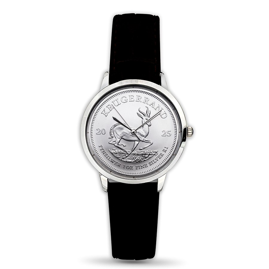 Silver South African Krugerrand Leather Watch