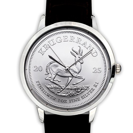 Silver South African Krugerrand Leather Watch