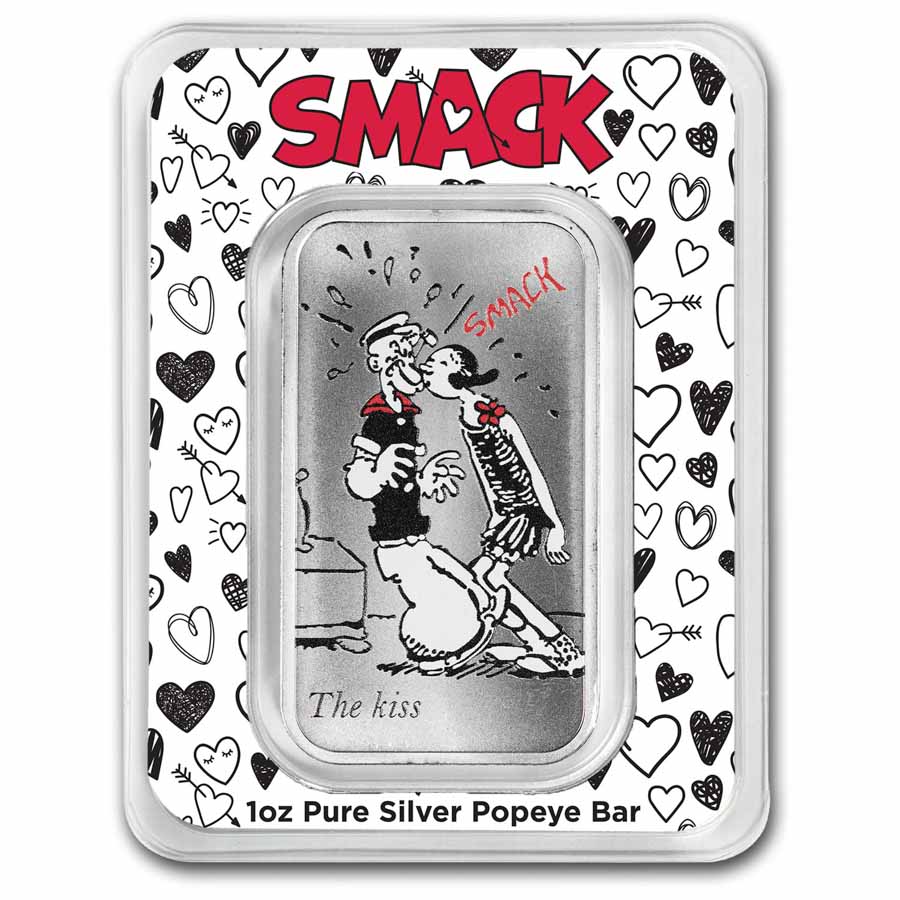 1 oz Silver Colorized Bar - Popeye & Olive Oyl "The Kiss"
