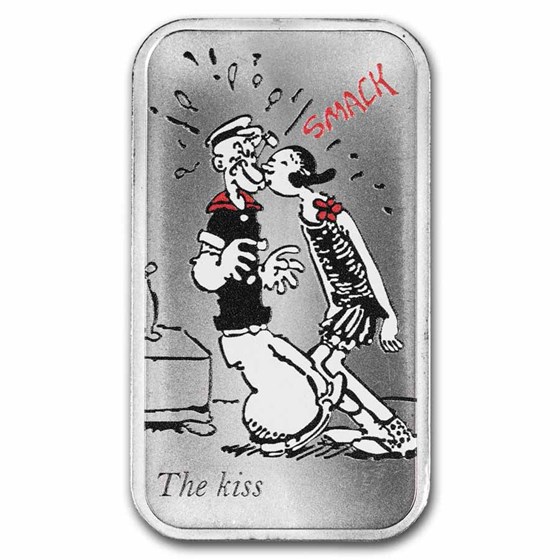 1 oz Silver Colorized Bar - Popeye &amp; Olive Oyl "The Kiss"