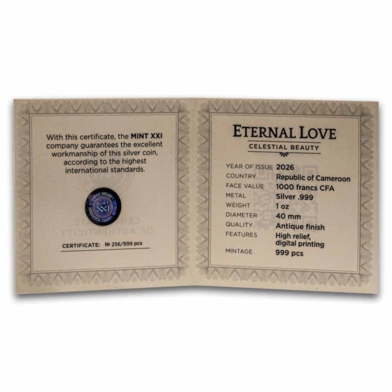 2026 Cameroon 1 oz Silver Celestial Beauty; Eternal Love