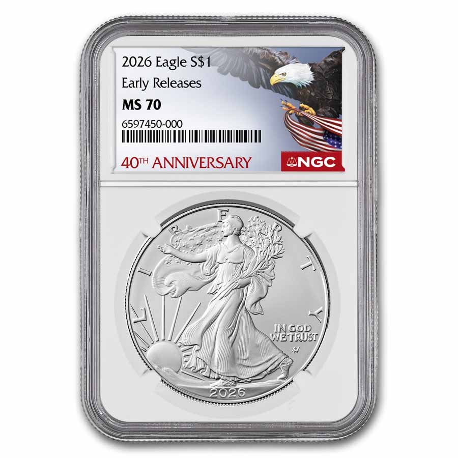 2026 American Silver Eagle MS-70 NGC (ER, 40th Anniversary) 2026 American Silver Eagle MS-70 NGC (ER, 40th Anniversary)