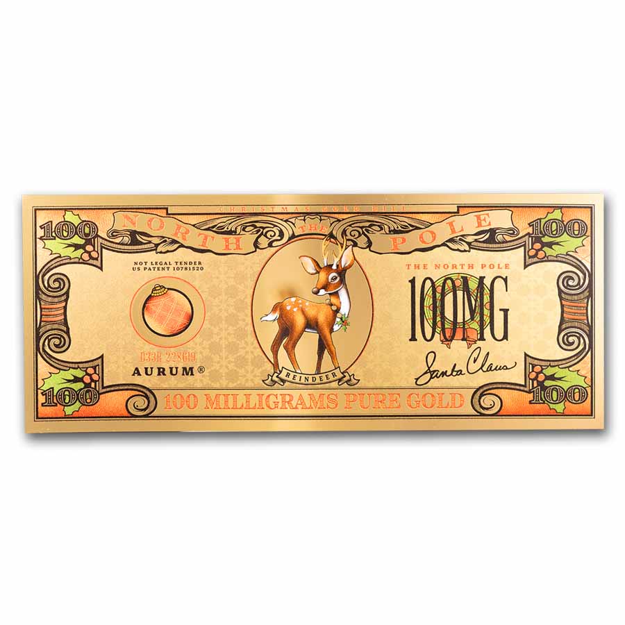 100 Milligram The North Pole Holiday Gold Bill (Rudolph)