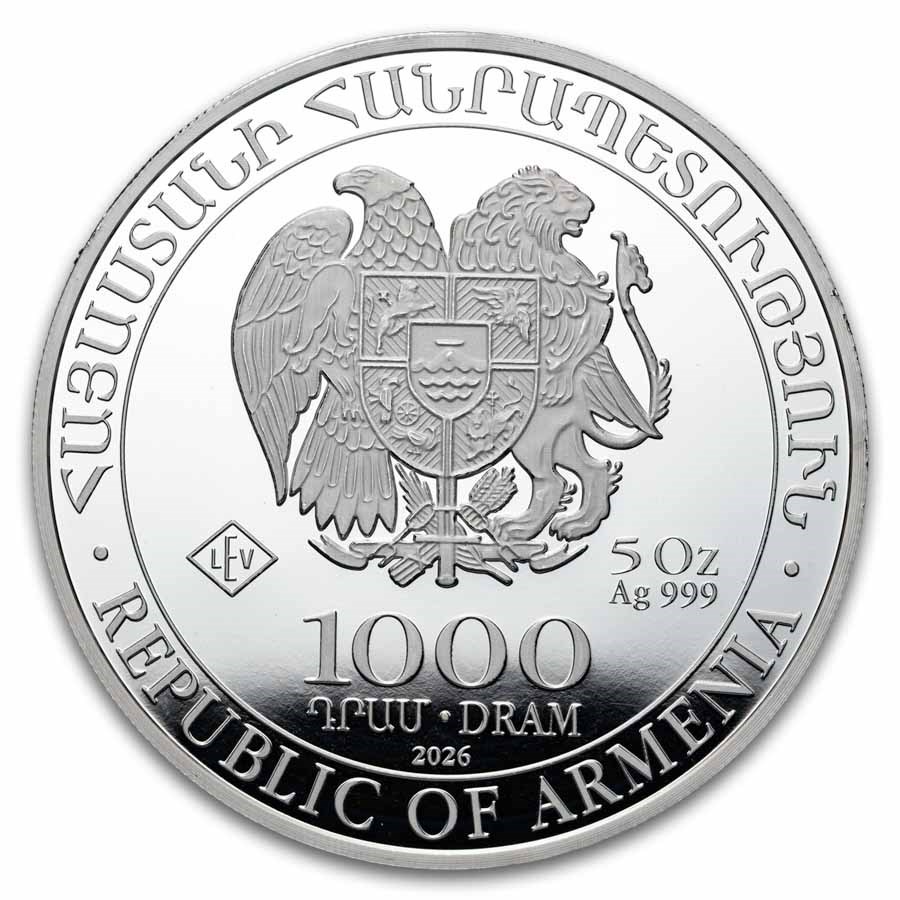 2026 Armenia 5 oz Silver 1000 Drams Noah’s Ark BU
