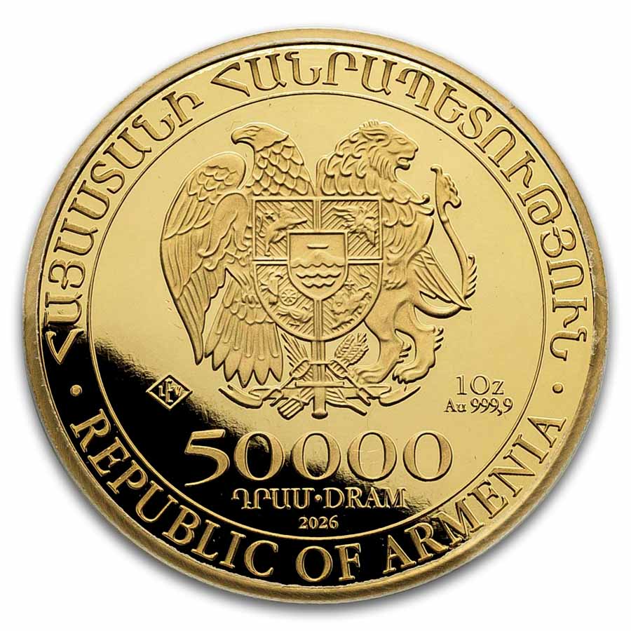 2026 Armenia 1 oz Gold 50,000 Dram Noah's Ark BU