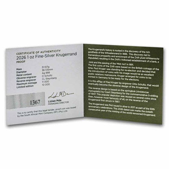 2026 South Africa 1 oz Silver Krugerrand Proof