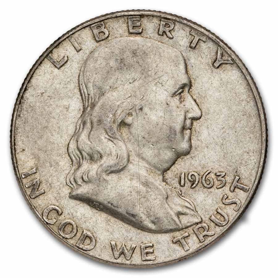 1963-D Franklin Half Dollar 20-Coin Roll Avg Circ