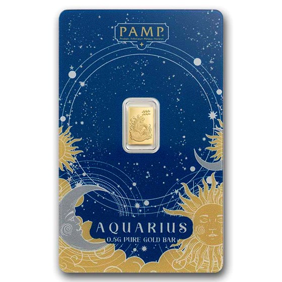 1/2 gram Gold Bar - PAMP Suisse Zodiacs: Aquarius