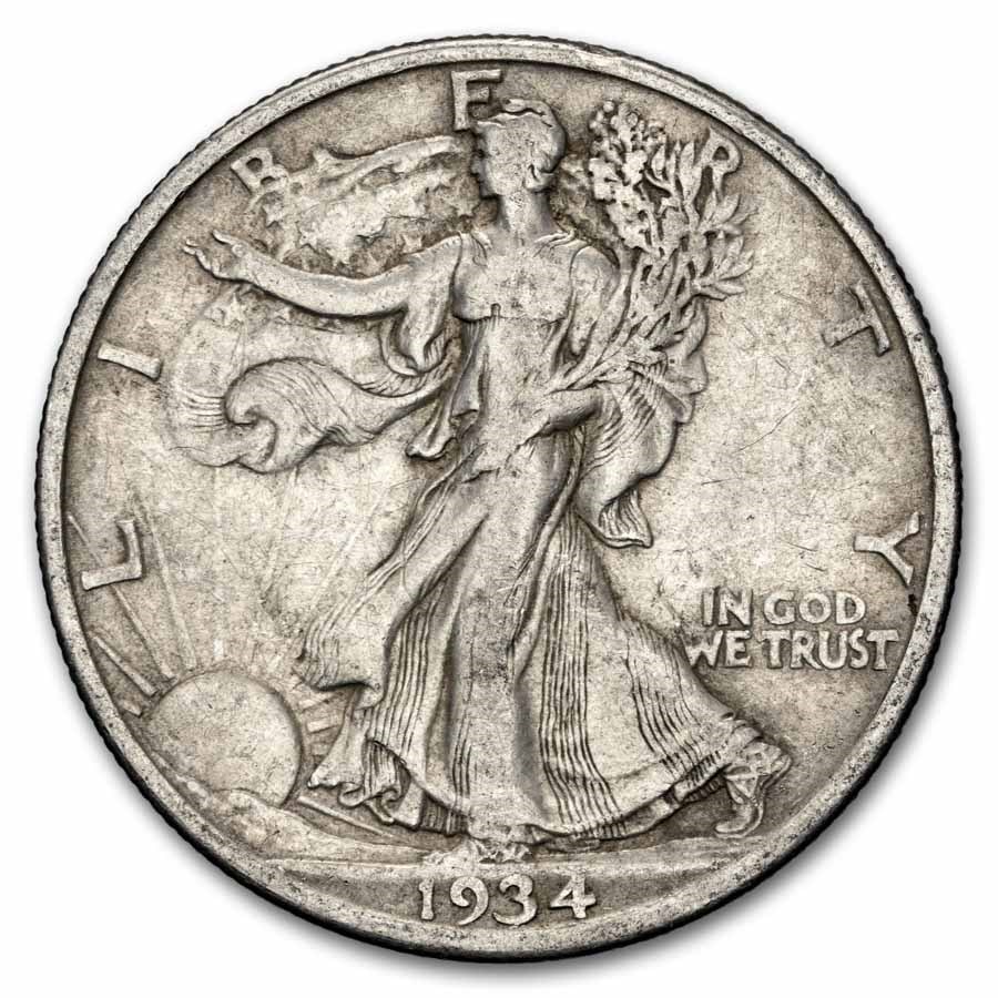 1934-D Walking Liberty Halves 20-Coin Roll Avg Circ