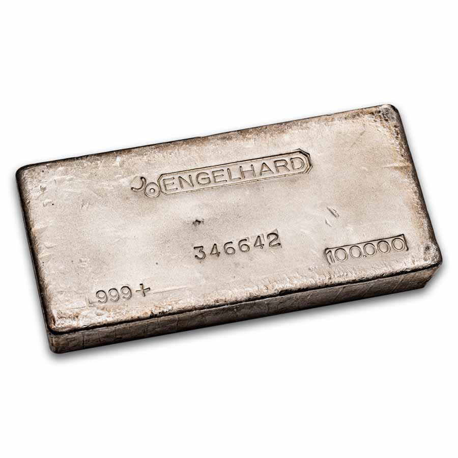 100 oz Silver Bar - Engelhard (4th Series, Bull Logo, Waffle Rev)