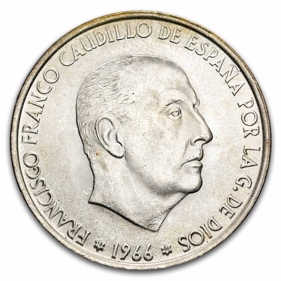 1966-1970 Spain Silver 100 Pesetas Francisco Franco AU/BU