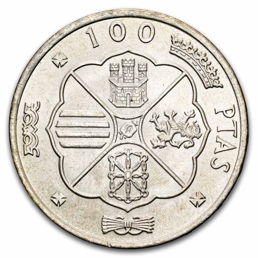 1966-1970 Spain Silver 100 Pesetas Francisco Franco AU/BU