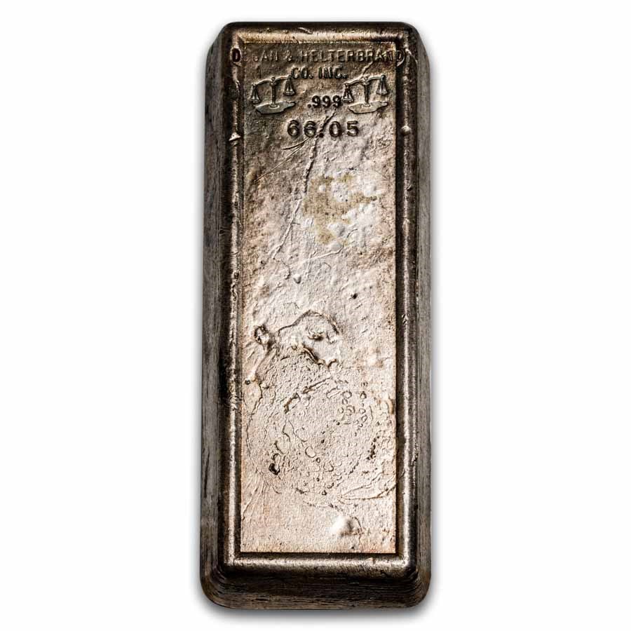 66.05 oz Silver Bar - Vintage Dugan & Helterbrand Company (D&H)