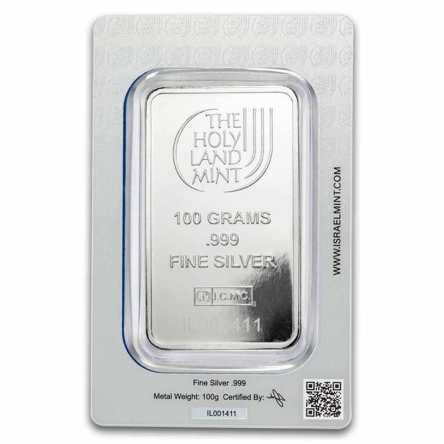 100 gram Silver Bar - Holy Land Mint (Dove of Peace)