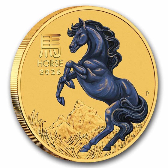 2026 Australia 1/10 oz Colorized Gold Lunar Horse BU