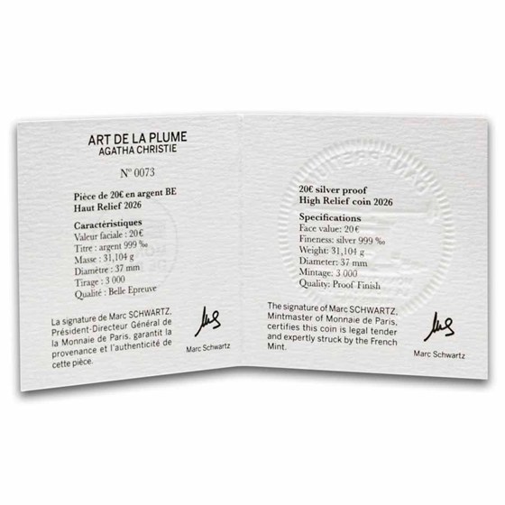 2026 1 oz Silver HR €20 The Art of The Pen (Agatha Christie)