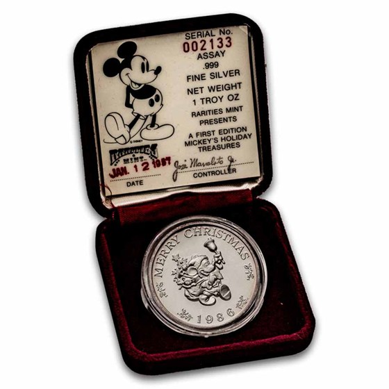1987 1 oz Silver Round - Mickey's Holiday Treasures (Box &amp; COA)