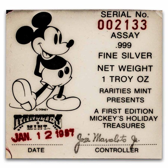 1987 1 oz Silver Round - Mickey's Holiday Treasures (Box &amp; COA)