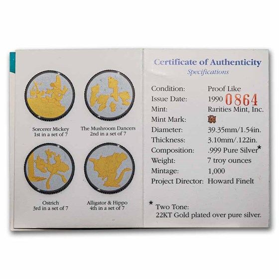 1 oz Silver Round - Disney's Fantasia 50th Ann 22K (7 Coin Set)