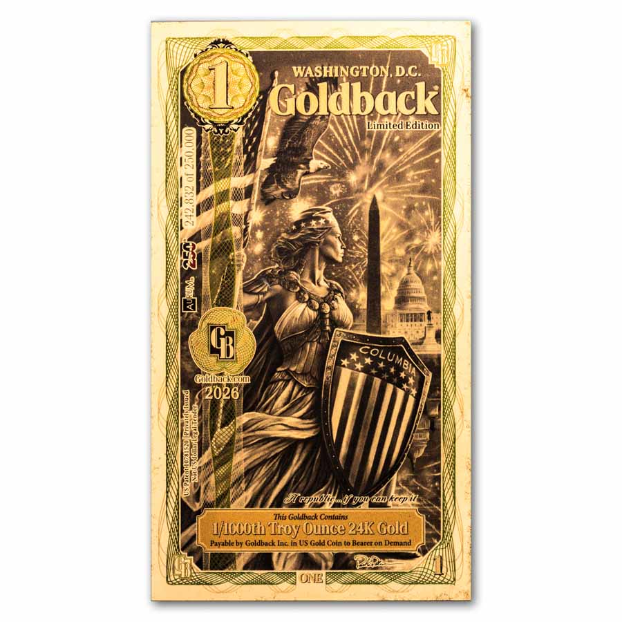 1 Washington D.C. Goldback Gold Note 24K