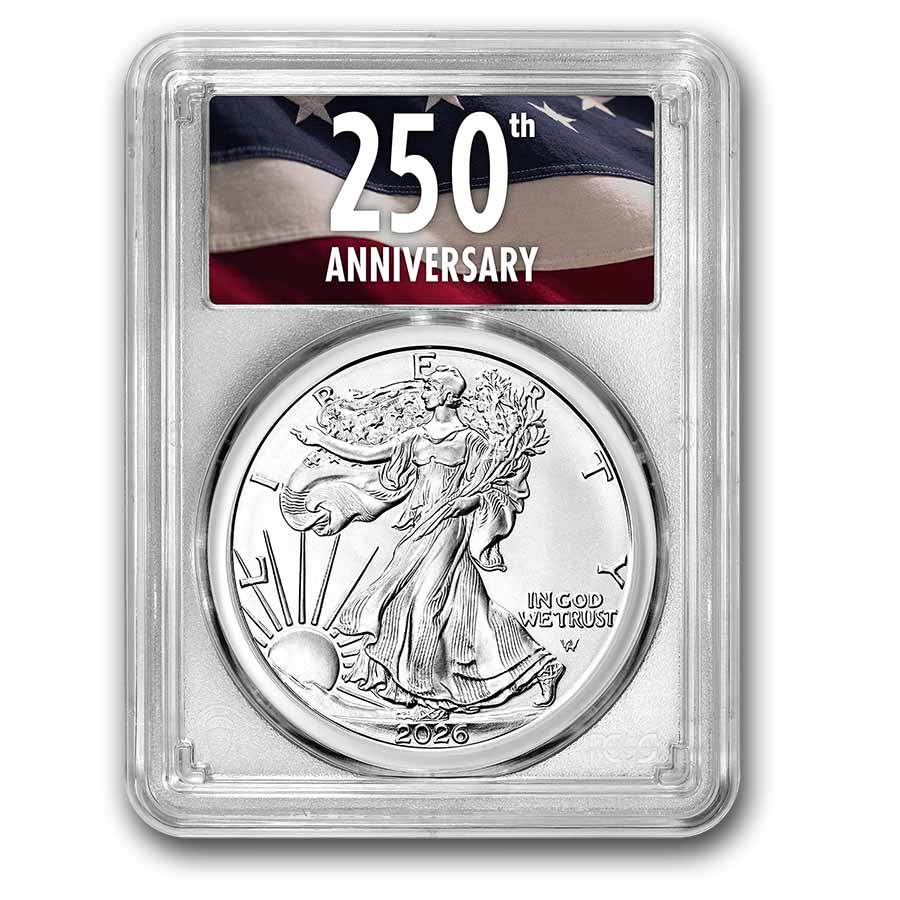 2026 American Silver Eagle MS-70 PCGS (FS, 250th Anniv Label) 2026 American Silver Eagle MS-70 PCGS (FS, 250th Anniv Label)