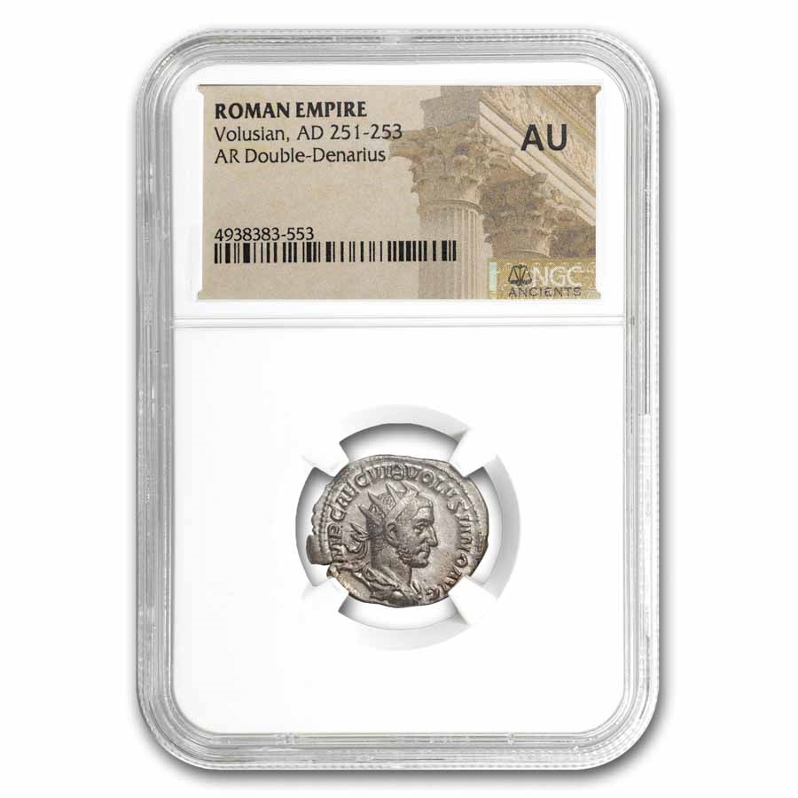 Roman Empire AR Double Denarius Volusian (251-253 AD) AU NGC