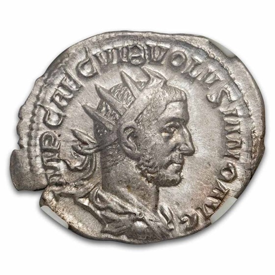Roman Empire AR Double Denarius Volusian (251-253 AD) AU NGC