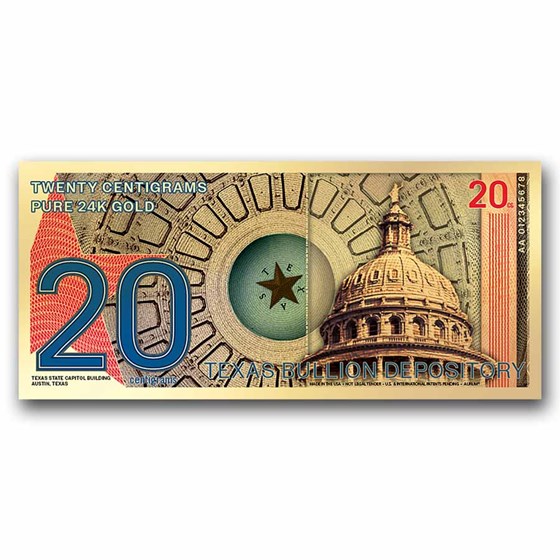 2025 20 Centigram Gold Aurum Texas: State Capitol