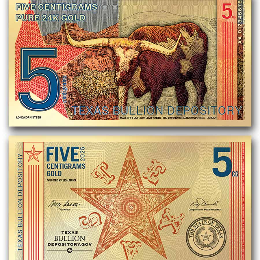 2025 5 Centigram Gold Aurum Texas: Longhorn Steer