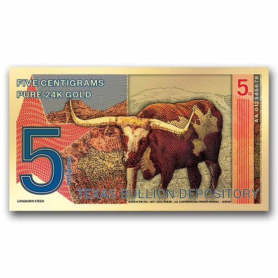 2025 5 Centigram Gold Aurum Texas: Longhorn Steer