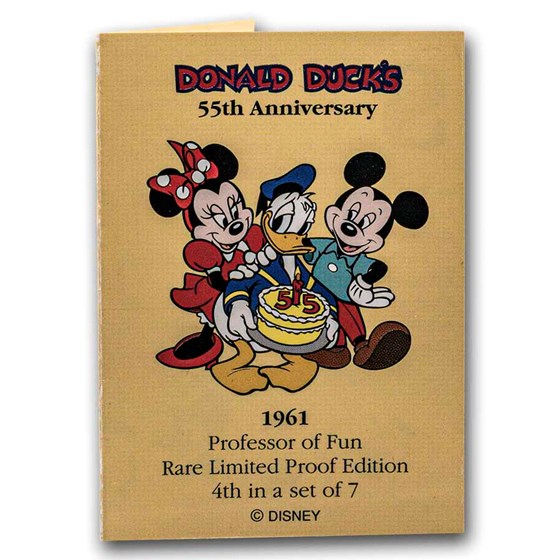 1990 1 oz Silver - Donald Duck - Professor of Fun w/Box &amp; COA