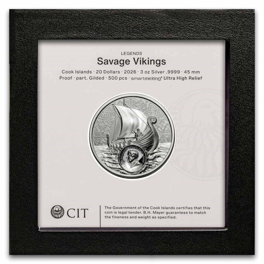 2026 Cook Islands 3 oz Silver Savage Vikings Proof (w/ Box & COA)