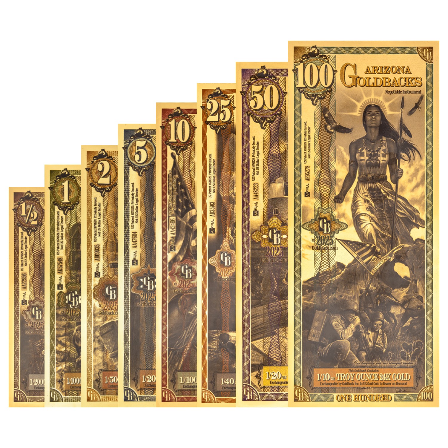2025 Arizona Goldback 8-Note Alpha Set (1/2 - 100)