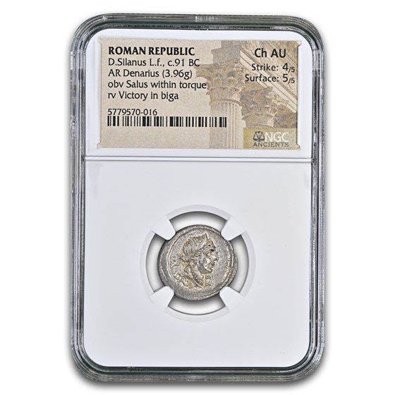 Roman Republic Silver AR Denarius D. Silanus (91 BC) Ch AU (4/5)