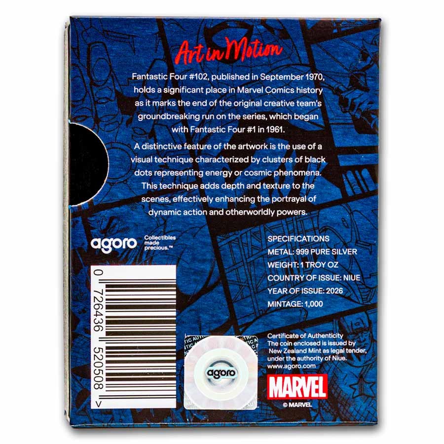 2026 Niue 1 oz Silver $2 Marvel COMIX: Fantastic Four #102 Cover