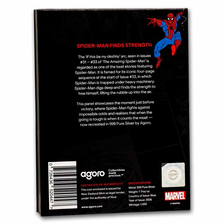 2026 Niue 1 oz Silver $2 Marvel: Spider-Man Finds Strength