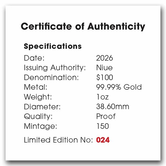2026 Niue 1 oz Gold AUS Giant Centipede Deadly &amp; Dangerous PF
