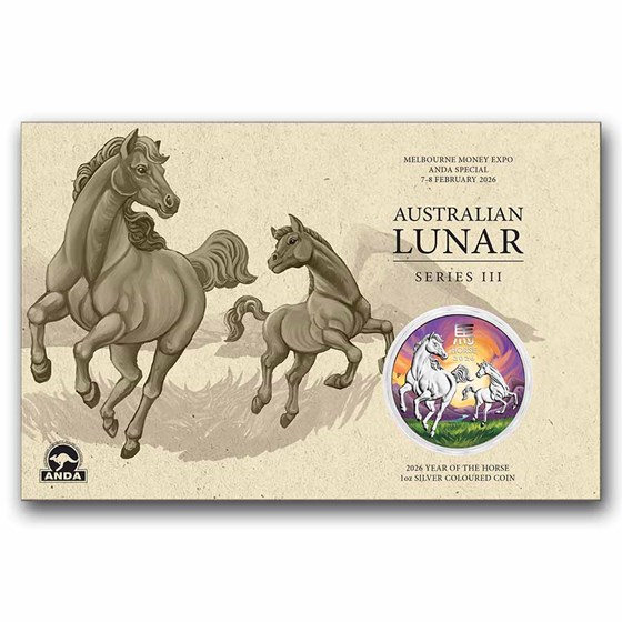 2026 AUS 1 oz Silver Colorized Lunar Horse Money Expo (in card)