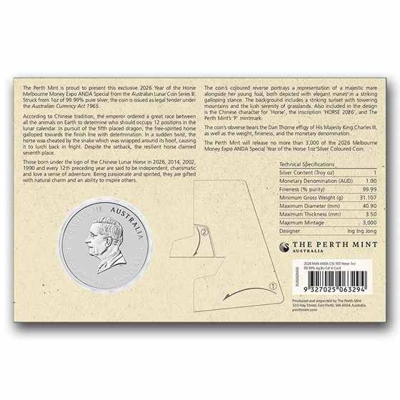 2026 AUS 1 oz Silver Colorized Lunar Horse Money Expo (in card)