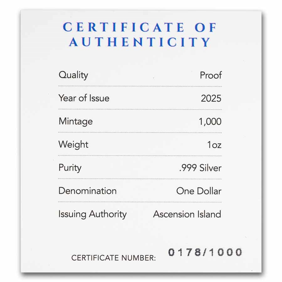 2025 Ascension Island 1 oz Silver Oriental Dwarf Kingfisher