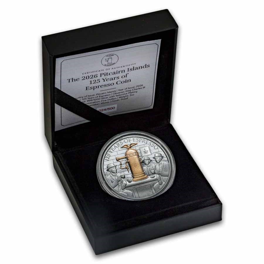 2026 Pitcairn Islands 2 oz Silver 125 Years of Espresso Proof