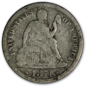 1874 Liberty Seated Dime VG
