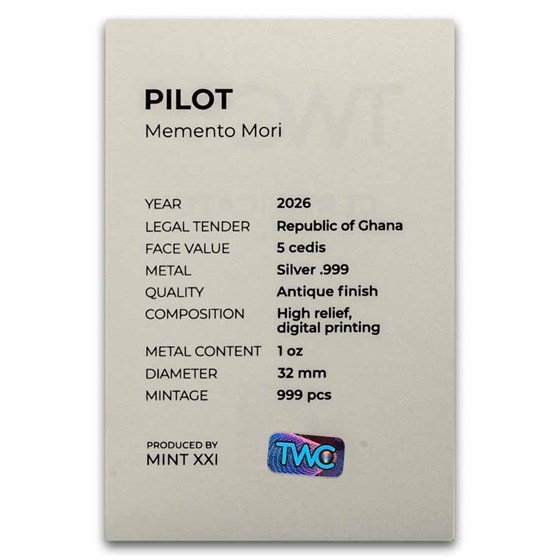 2026 Republic of Ghana 1 Oz Silver Antique Memento Mori: Pilot