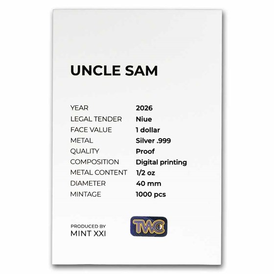 2026 Niue 1/2 oz Silver 250 Years of U.S. Independence: Uncle Sam