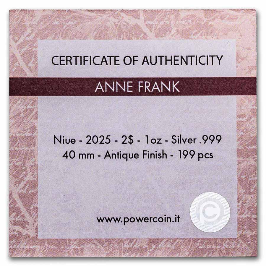 2025 Niue 1 oz Silver Antique Anne Frank (w/ Box & COA)