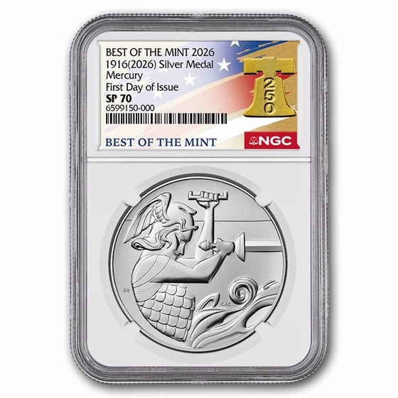 2026 Gold Mercury Coin &amp; Silver Medal Set SP-70 NGC (FDI, Bell)