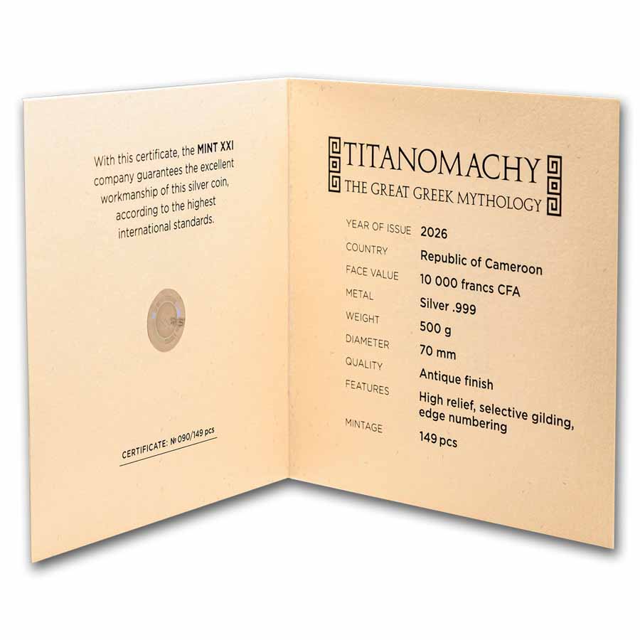 2026 Rep. of Cameroon 1/2 Kilo Silver Greek Mythology:Titanomachy