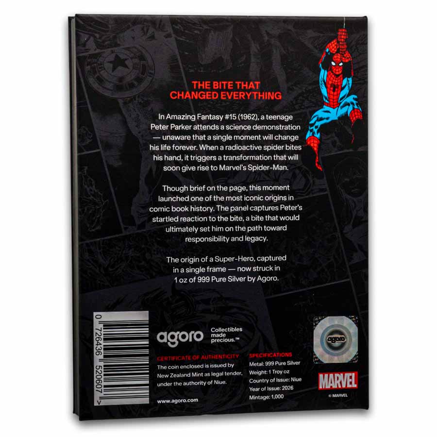 2026 Niue 1 oz Silver $2 Marvel: Spider-Man The Bite that Changed