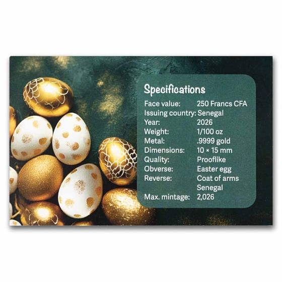 2026 Republic of Senegal 1/100 oz Gold Easter Egg Coin